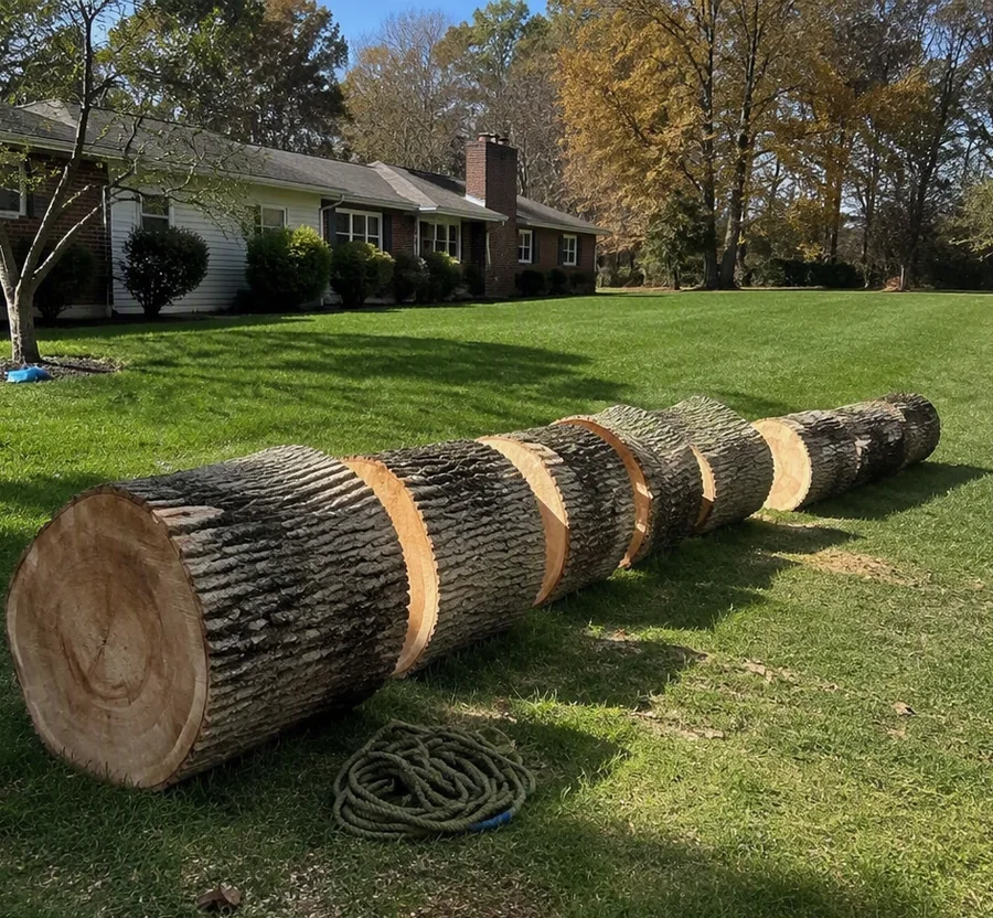 Tree removal by rigging in a Williamsport neighborhood